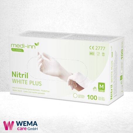 Medi-Inn Nitrilhandschuhe White PLUS, Nitrilhandschuhe White PLUS, Einmalhandschuhe, Nitrilhandschuhe, Latexfrei, ungepudert, texturiert